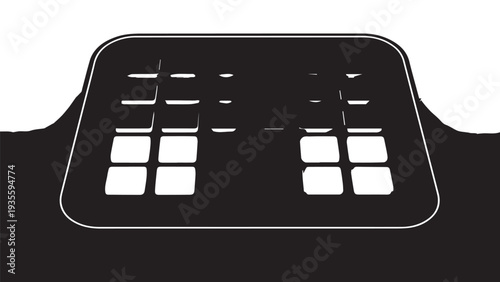 Close up view of a black DJ turntable controller and mixer device.