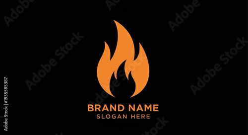 Orange flame logo template on black background for branding and identity.