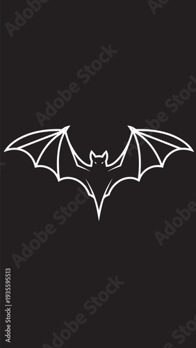 Minimalist white bat silhouette with symmetrical wings on dark background, evoking nocturnal mystery.