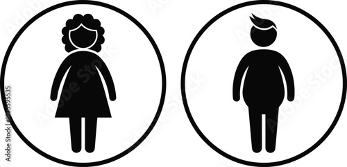Restroom gender symbol silhouette vector illustration, male icon, female icon, circular design, public signage, identity, people, culture, art