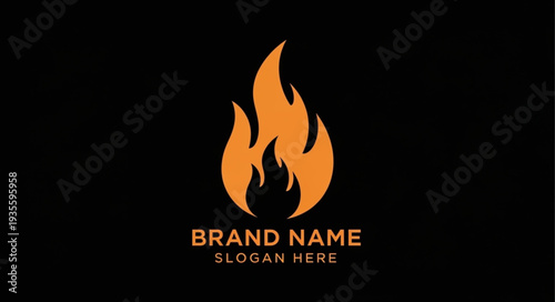 Orange flame logo design template on black background for branding identity.