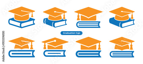 Modern graduation cap vector color icons set