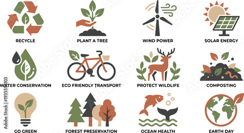 Eco Friendly Icons Representing Sustainable Living.