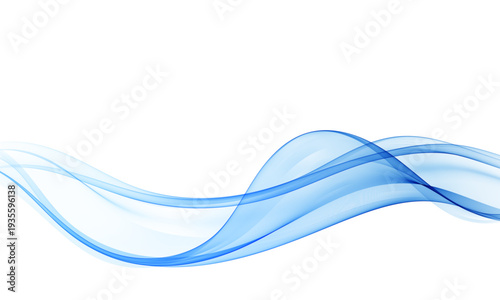 Abstract blue flowing wave lines on white background