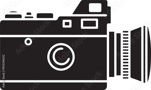 Black camera icon isolated on transparent background with white accents