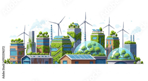 Sustainable City with Wind Turbines.