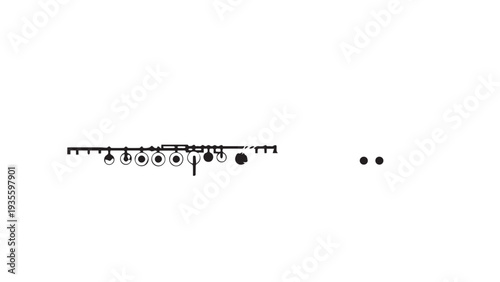 Minimalist black line with scattered circles and two dots on a white background.