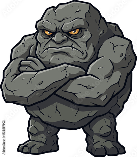 Pixel Art Stone Golem With Angry Expression And Crossed Arms