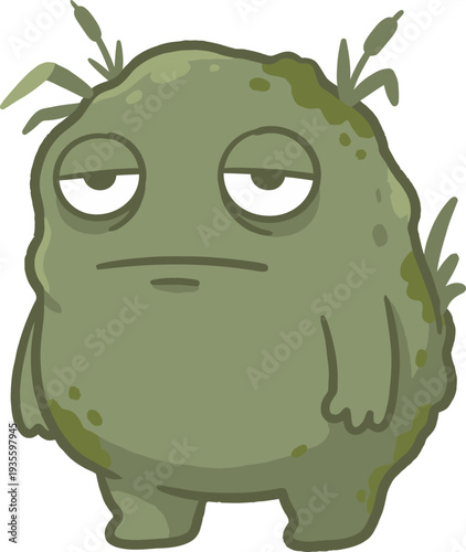 Pixelated Swamp Creature Cartoon Character With Bored Expression On White Background