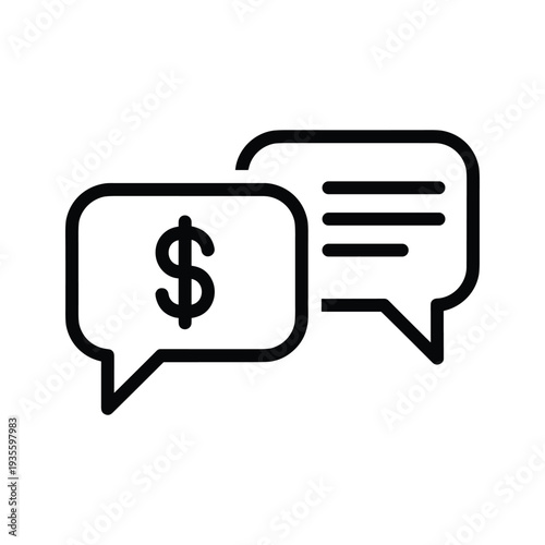 Two speech bubbles with one containing a dollar sign symbol indicating financial discussion
