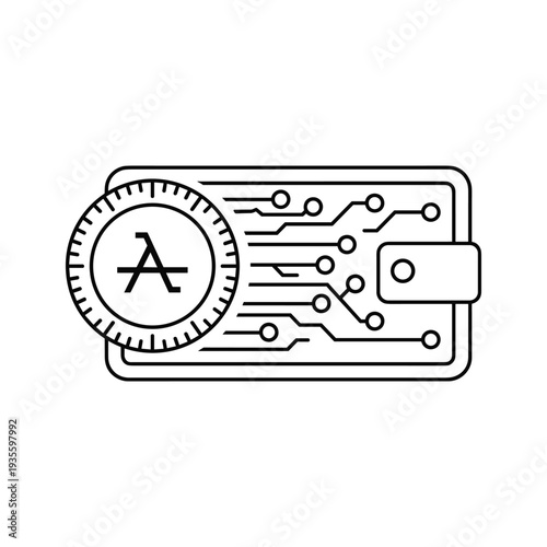 Abstract circuit board design with a circular logo containing a stylized letter a