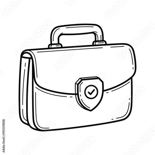 Classic sketch of a traditional briefcase with a checkmark clasp