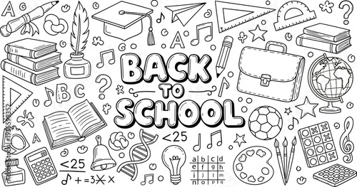 Back to school illustration with educational icons and supplies
