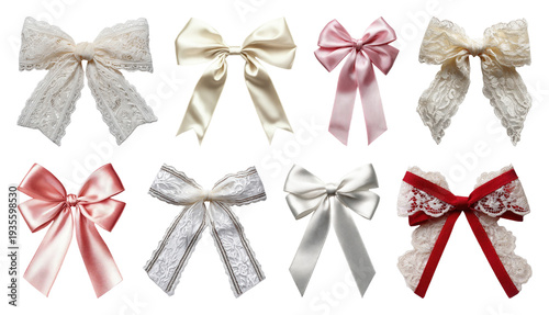 PNG Elegant decorative satin lace bows, transparent background