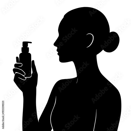 Woman holding bottle black white icon 