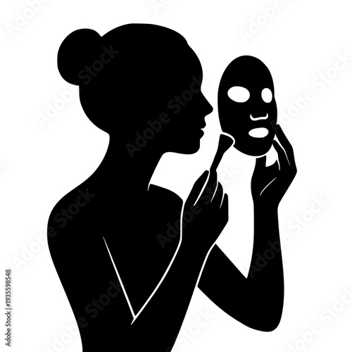Girl with brush minimal style black white icon 