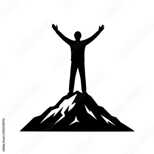 Person on cliff black white icon 