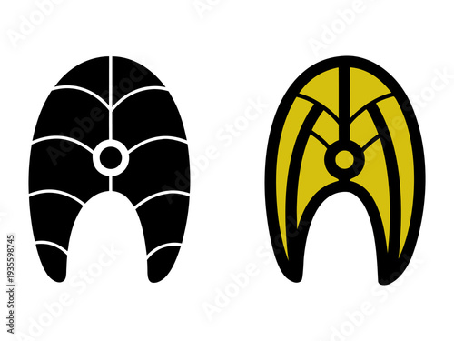 Vector illustration of black and yellow masks side by side, representing contrasting themes or duality in a simple graphic design