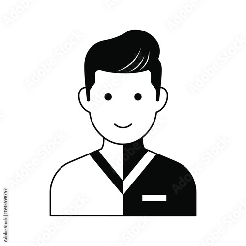 Smiling professional in medical attire with a name tag