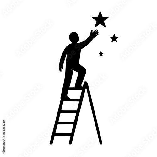Child reaching stars black white icon