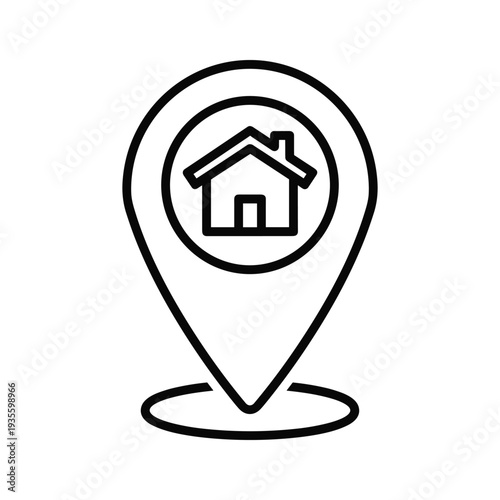 Icon depicting a location marker with a house symbol inside it for property or real estate.