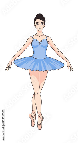 Young ballet dancer performing in blue tutu on white background  