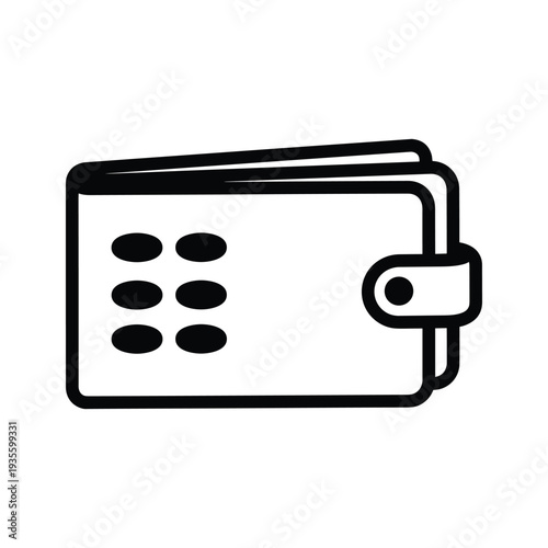 Simple black and white wallet icon with visible cards and strap