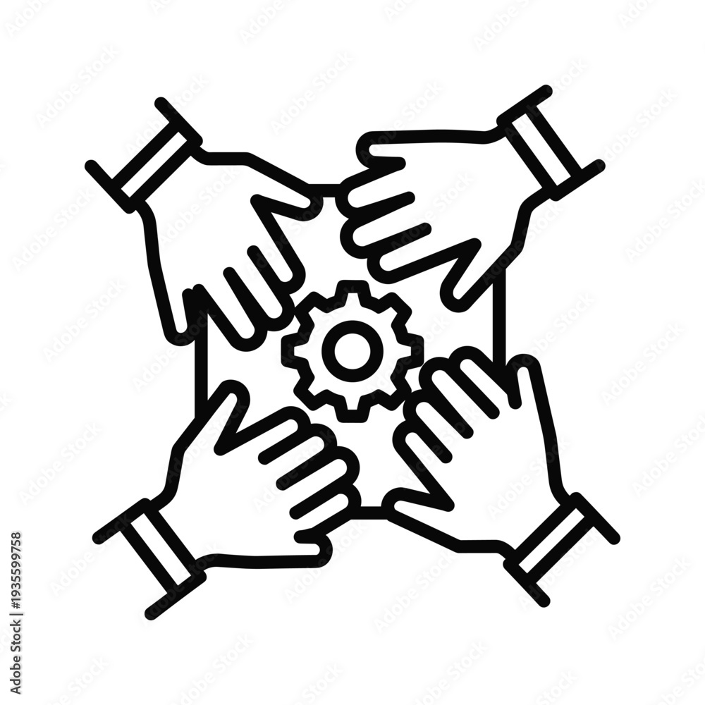 Fototapeta premium Collaboration and teamwork symbolized by interconnected hands forming a gear shape