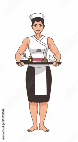 Young woman serving sushi on a tray while standing indoors  