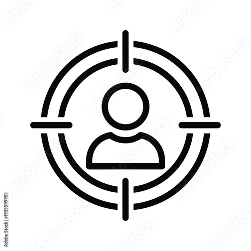 Targeted surveillance icon with a person silhouette at the center of crosshairs