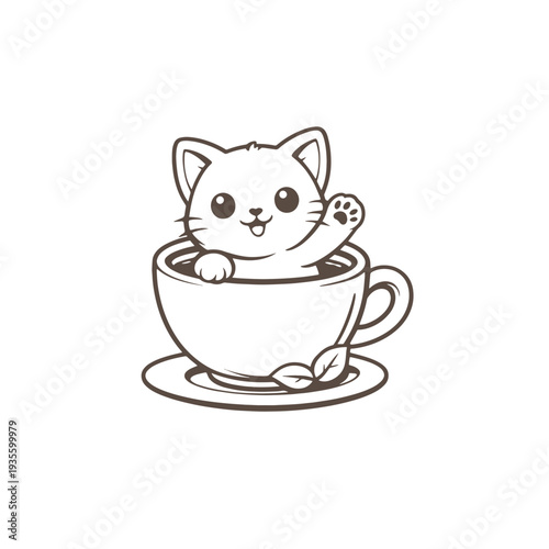Cat in the cup vector logo illustration template.