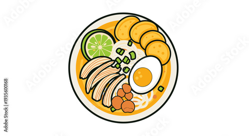 Colorful Nutritional Bowl Featuring Fresh Vegetables, Boiled Egg, and Sliced Fruits for Healthy Eating and Food Presentation