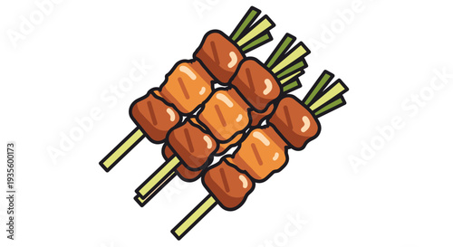 Colorful Skewered Meat Kebabs with Fresh Green Garnish, Perfect for Outdoor Barbecues and Grilled Cuisine Displays