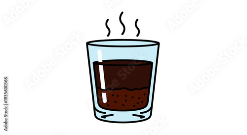 Hot Fresh Brewed Coffee in a Clear Glass Cup with Steam Rising, Perfect for Breakfast, Cafe, or Relaxation Themes