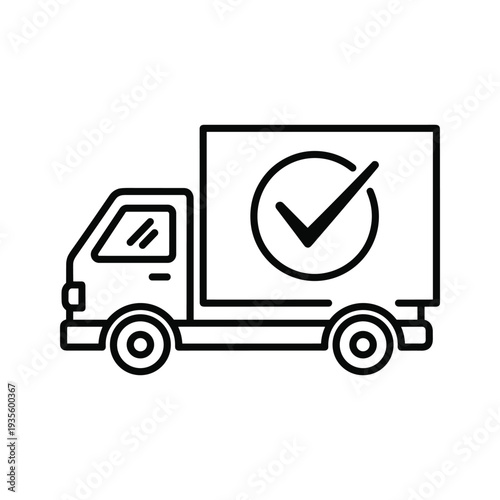 Delivery truck with checkmark indicating successful shipment or order confirmation