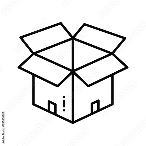 Open cardboard box with a small house illustration inside it