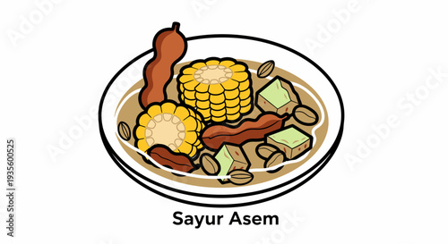Traditional Sayur Asem Soup with Fresh Vegetables and Tofu, Indonesian Cuisine Dish in a White Plate, Popular South Asian Flavored Soup for Healthy Eating