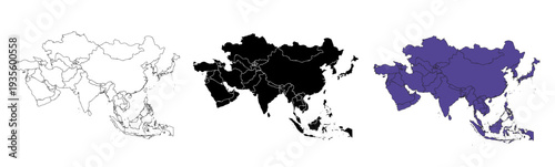 A set of vector maps of Asia with prefecture boundaries in three styles