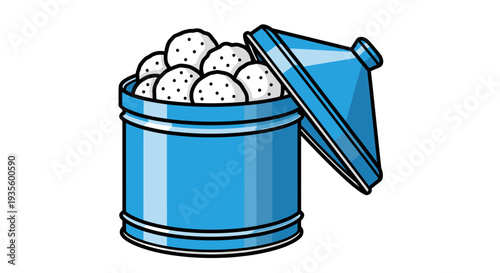 Vintage Blue Tin Can Filled with Freshly Baked Cookies, Ideal for Food Packaging, Snack Advertising, or Culinary Promotions