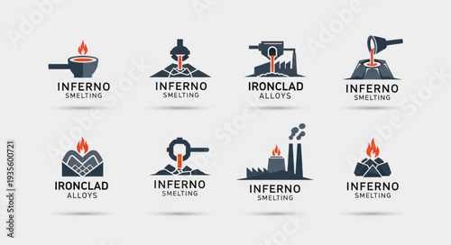 Set of industrial factory and manufacturing logos.