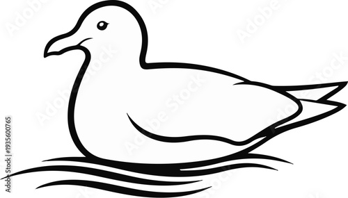 A simple line drawing of a bird floating on stylized waves