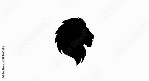 Black lion head silhouette with textured mane and white background