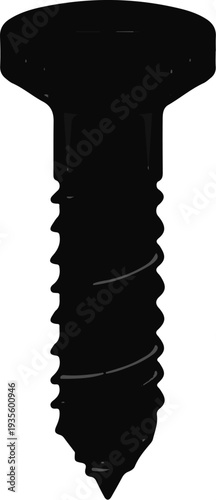 Black metal screw with threaded shaft and wide head