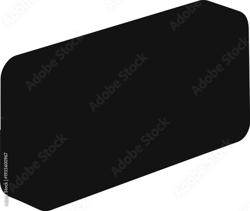 Black solid 3D cuboid with rounded edges, presented from a side perspective