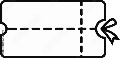 Blank perforated ticket with dashed lines and a ribbon on the right side