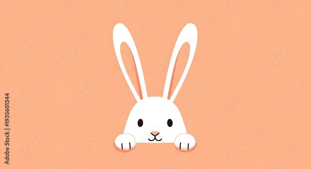 Obraz premium Easter sunday white bunny rabbit face on pastel peach background