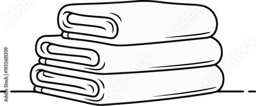 Stacked folded bath towels, line art, isolated on white