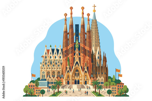 Sagrada Familia, Barcelona: Illustrative representation of the Sagrada Familia in Barcelona, capturing the grandeur of its architecture.