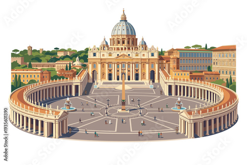 St. Peter's Basilica: The magnificent architectural details of St. Peter's Basilica in Vatican City, a symbol of faith and grandeur, its sprawling square welcomes visitors from around the world.