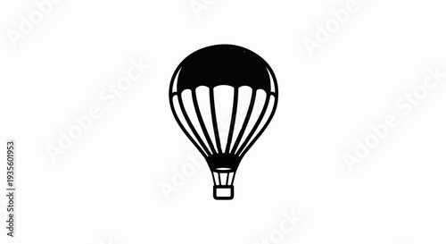 Simple black silhouette of a hot air balloon against a white background